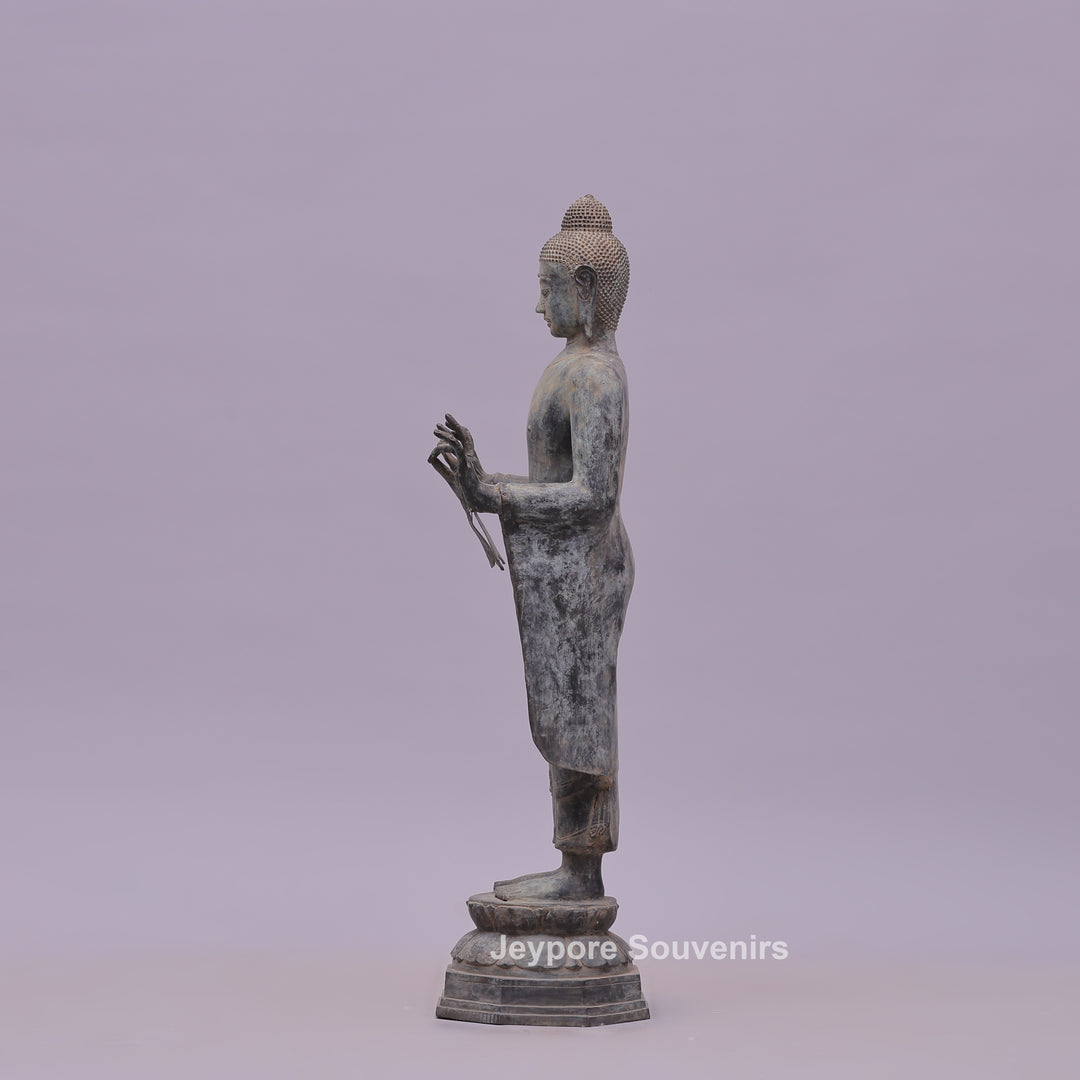 Standing Buddha Bronze Statue in the Abhaya Mudra