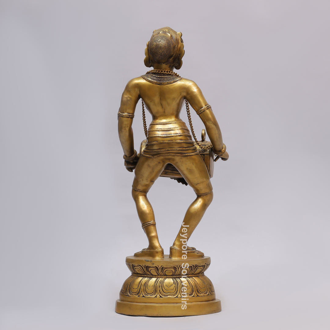Handcrafted Brass Dancing Lady Playing Dholak Sculpture