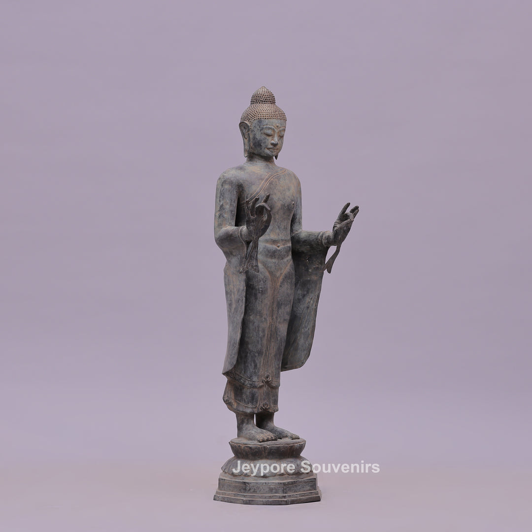 Standing Buddha Bronze Statue in the Abhaya Mudra