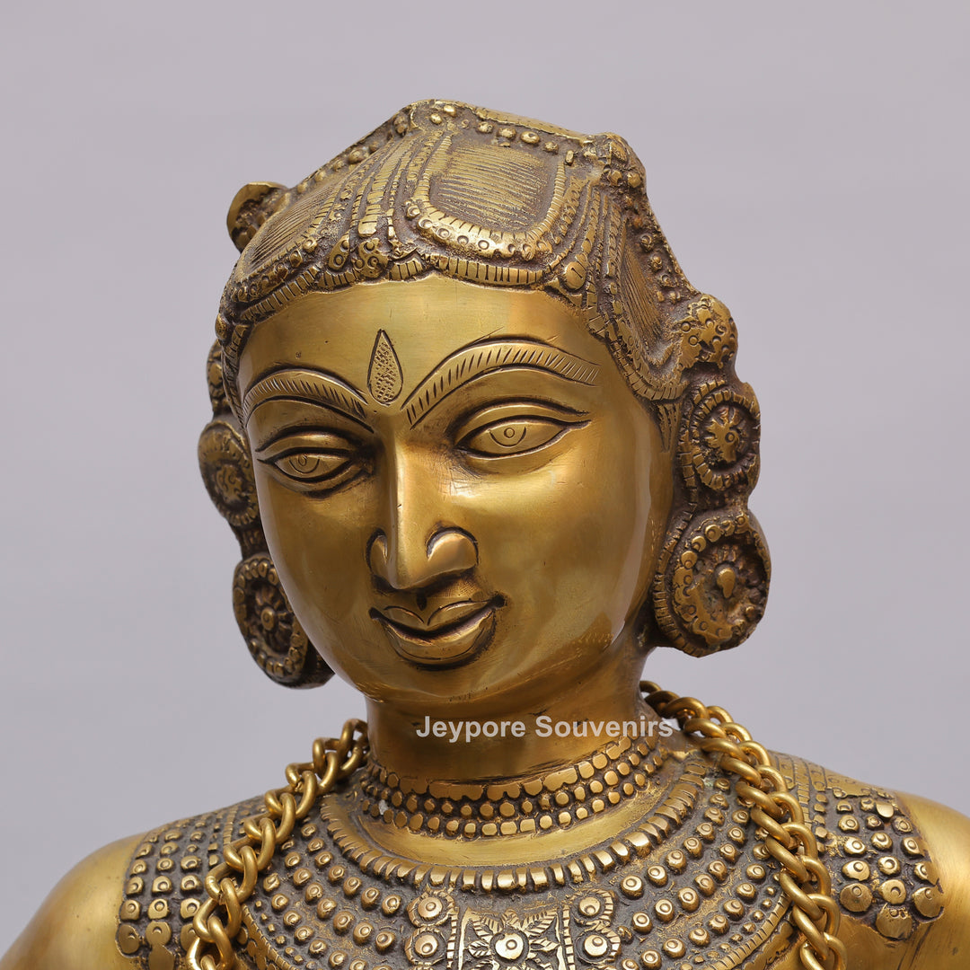 Handcrafted Brass Dancing Lady Playing Dholak Sculpture