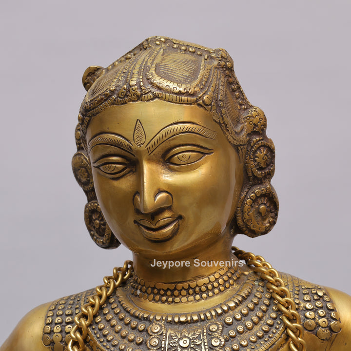 Handcrafted Brass Dancing Lady Playing Dholak Sculpture