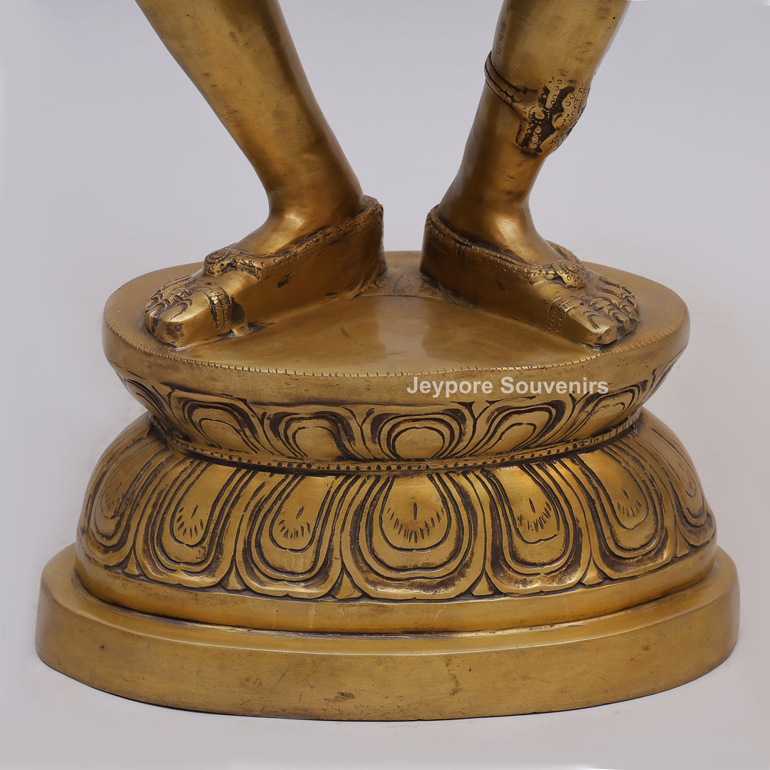 Handcrafted Brass Dancing Lady Playing Dholak Sculpture