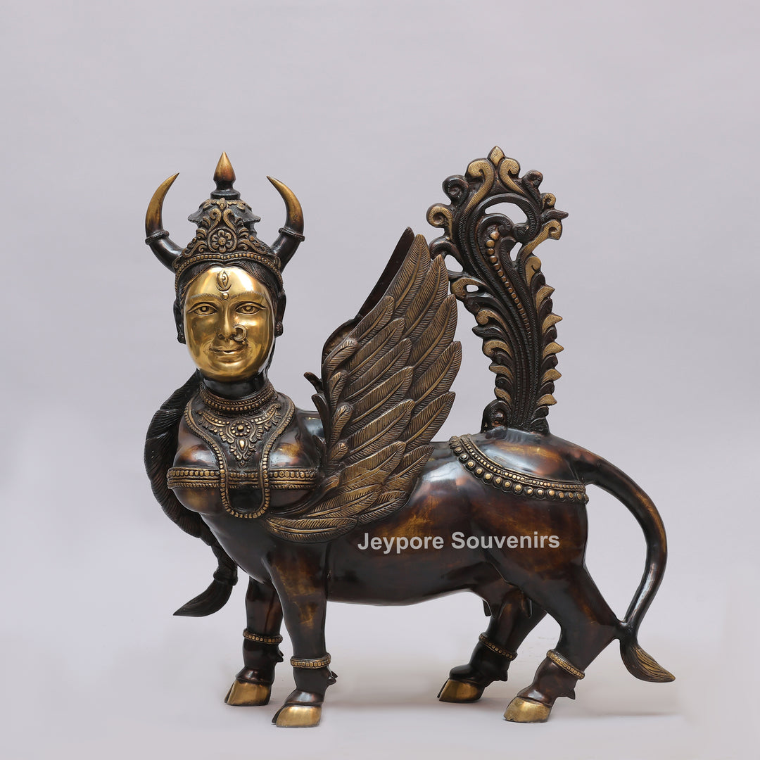 Handcrafted Brass Kamadhenu Statue with Wings &amp; Ornate Tail