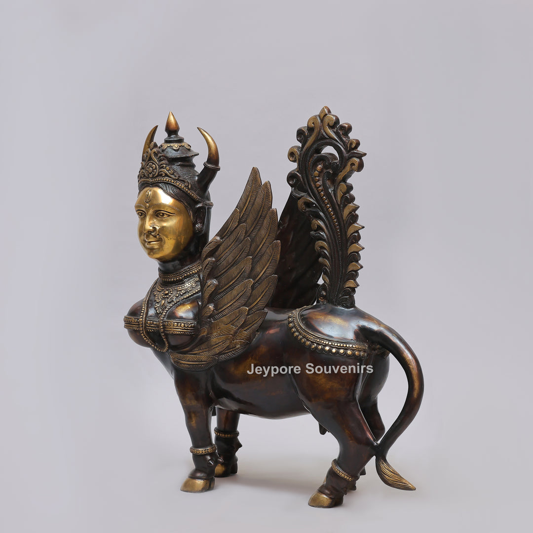 Handcrafted Brass Kamadhenu Statue with Wings &amp; Ornate Tail