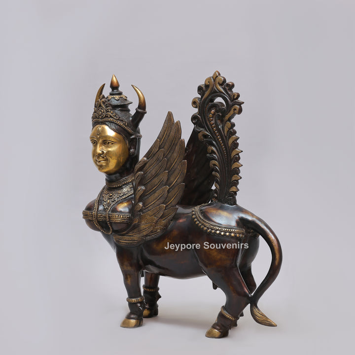 Handcrafted Brass Kamadhenu Statue with Wings &amp; Ornate Tail