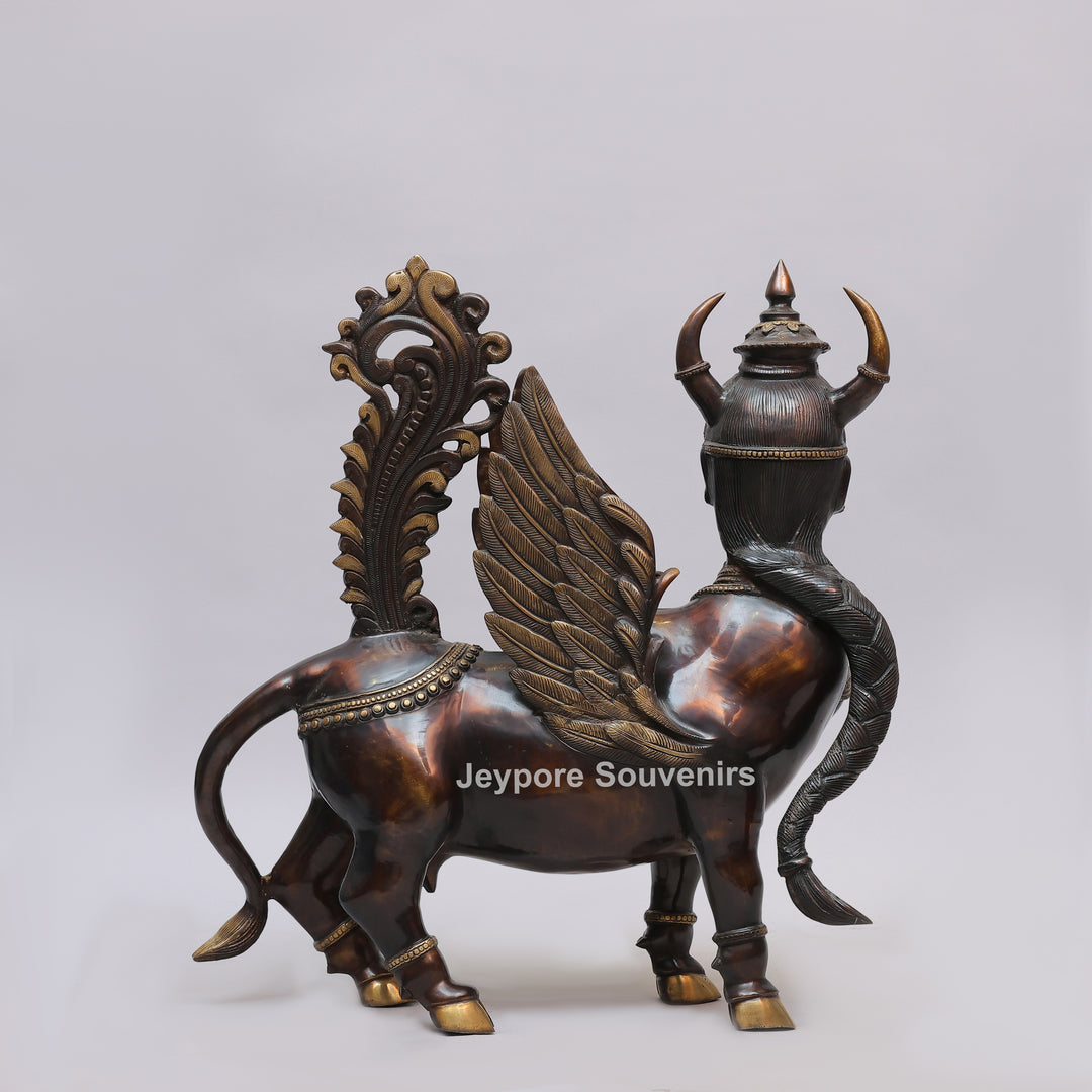 Handcrafted Brass Kamadhenu Statue with Wings &amp; Ornate Tail
