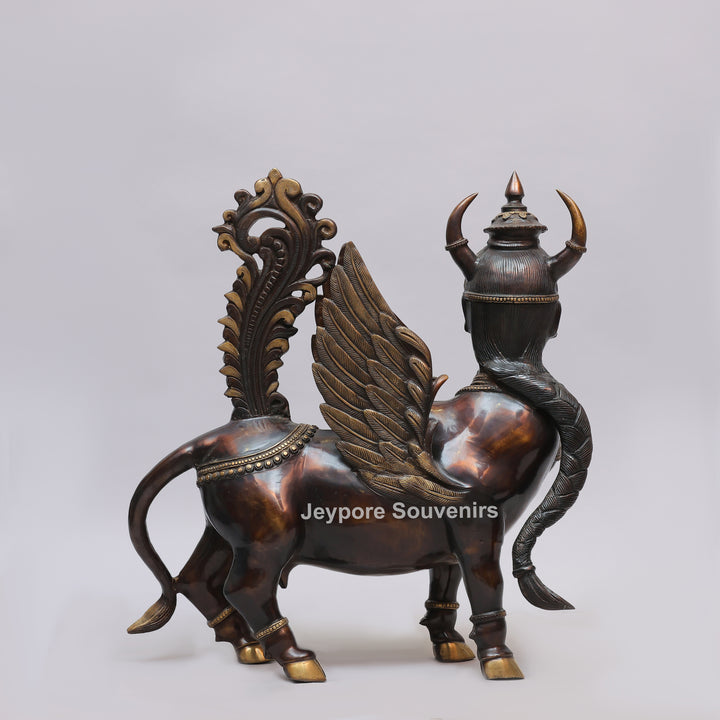 Handcrafted Brass Kamadhenu Statue with Wings &amp; Ornate Tail