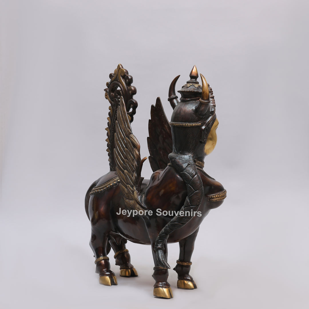 Handcrafted Brass Kamadhenu Statue with Wings &amp; Ornate Tail