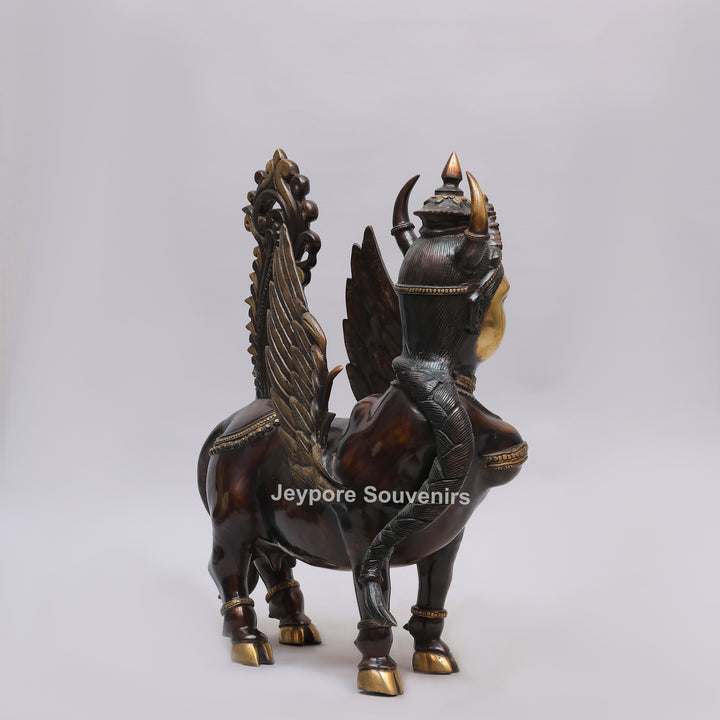 Handcrafted Brass Kamadhenu Statue with Wings &amp; Ornate Tail