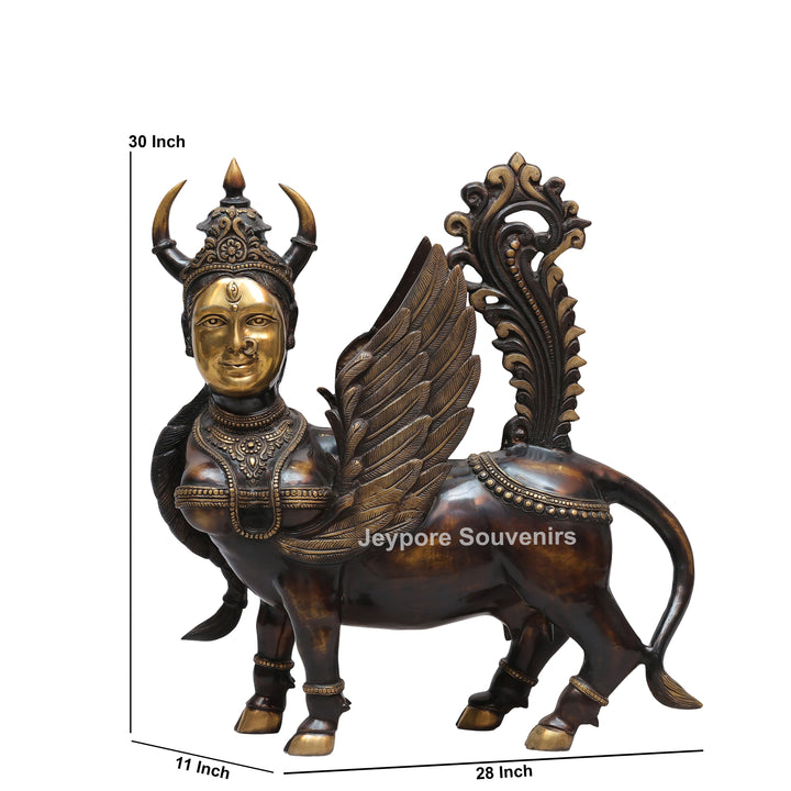 Handcrafted Brass Kamadhenu Statue with Wings &amp; Ornate Tail