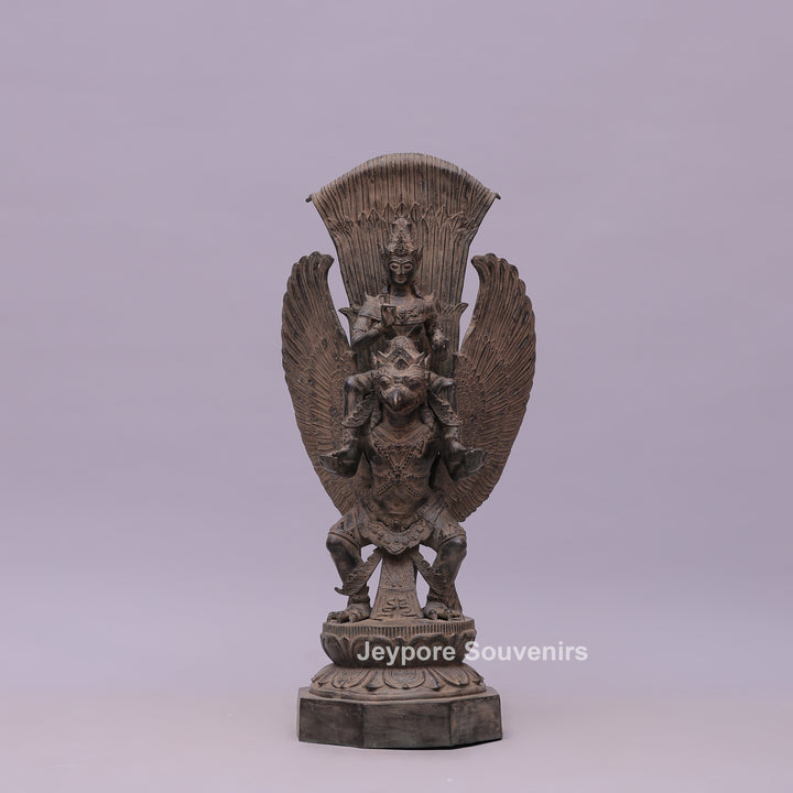 Lord Vishnu Seated on Shoulders of Garuda - Bronze Sculpture