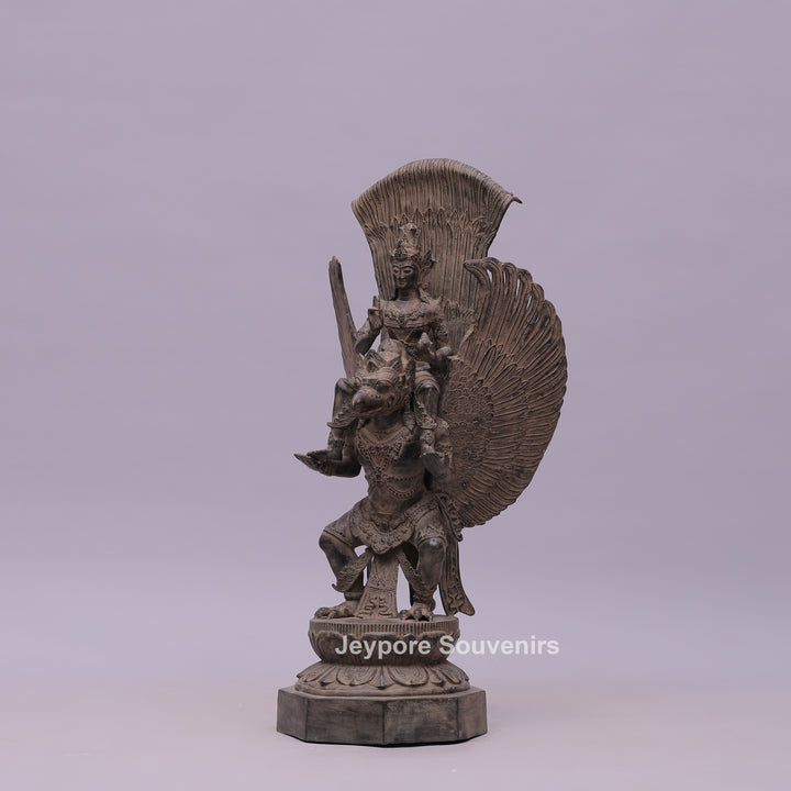 Lord Vishnu Seated on Shoulders of Garuda - Bronze Sculpture