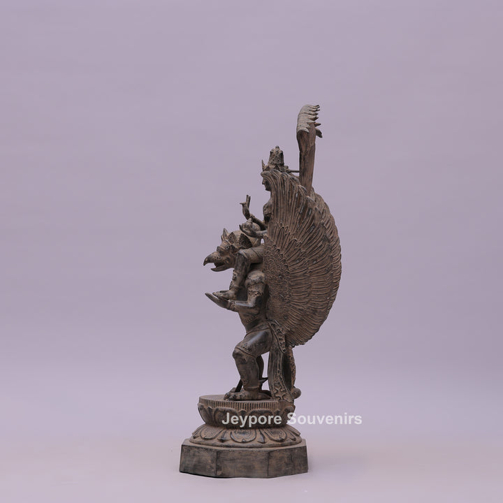 Lord Vishnu Seated on Shoulders of Garuda - Bronze Sculpture