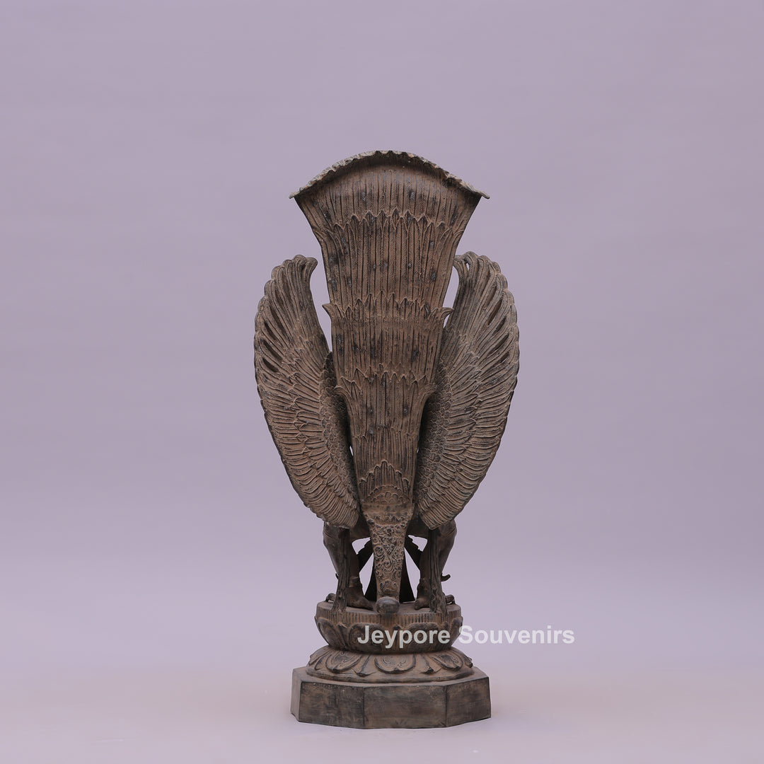 Lord Vishnu Seated on Shoulders of Garuda - Bronze Sculpture
