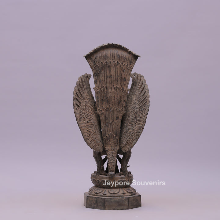 Lord Vishnu Seated on Shoulders of Garuda - Bronze Sculpture