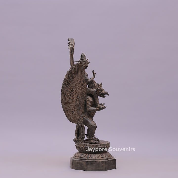 Lord Vishnu Seated on Shoulders of Garuda - Bronze Sculpture