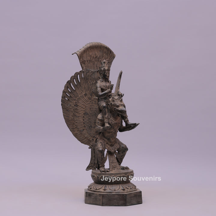 Lord Vishnu Seated on Shoulders of Garuda - Bronze Sculpture