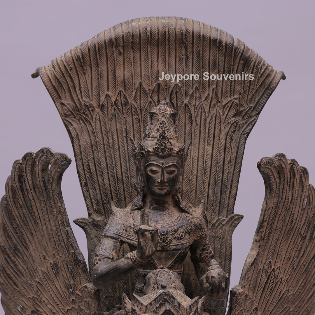 Lord Vishnu Seated on Shoulders of Garuda - Bronze Sculpture