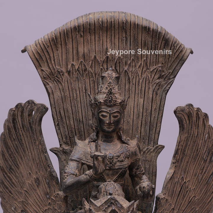 Lord Vishnu Seated on Shoulders of Garuda - Bronze Sculpture