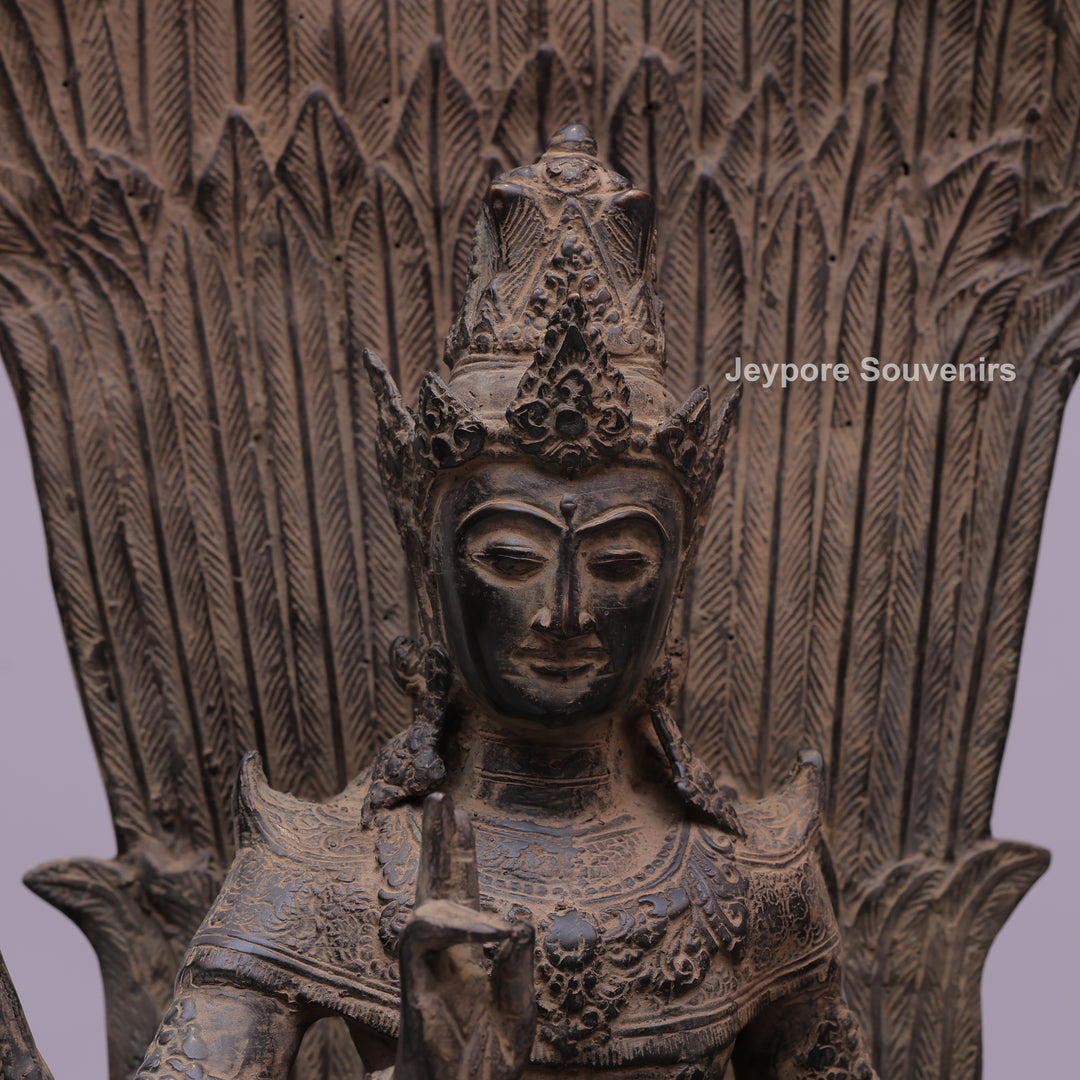 Lord Vishnu Seated on Shoulders of Garuda - Bronze Sculpture