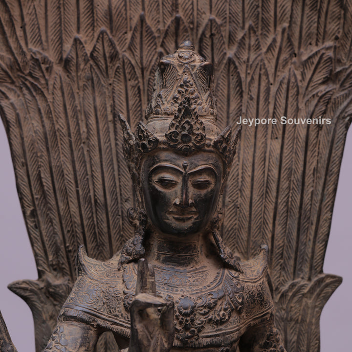 Lord Vishnu Seated on Shoulders of Garuda - Bronze Sculpture