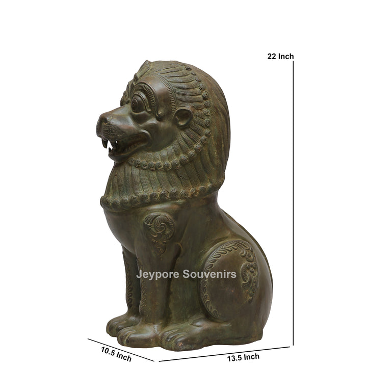 Antique Green-Black Brass Tibetan Temple Guardian Lion Statue