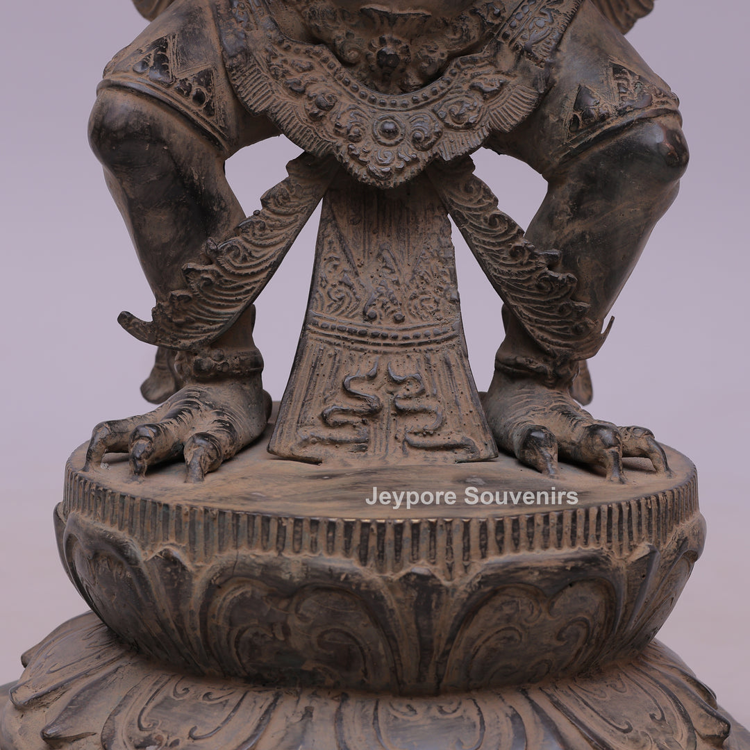 Lord Vishnu Seated on Shoulders of Garuda - Bronze Sculpture