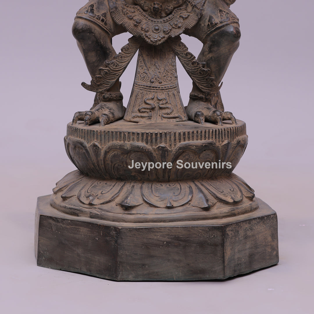 Lord Vishnu Seated on Shoulders of Garuda - Bronze Sculpture