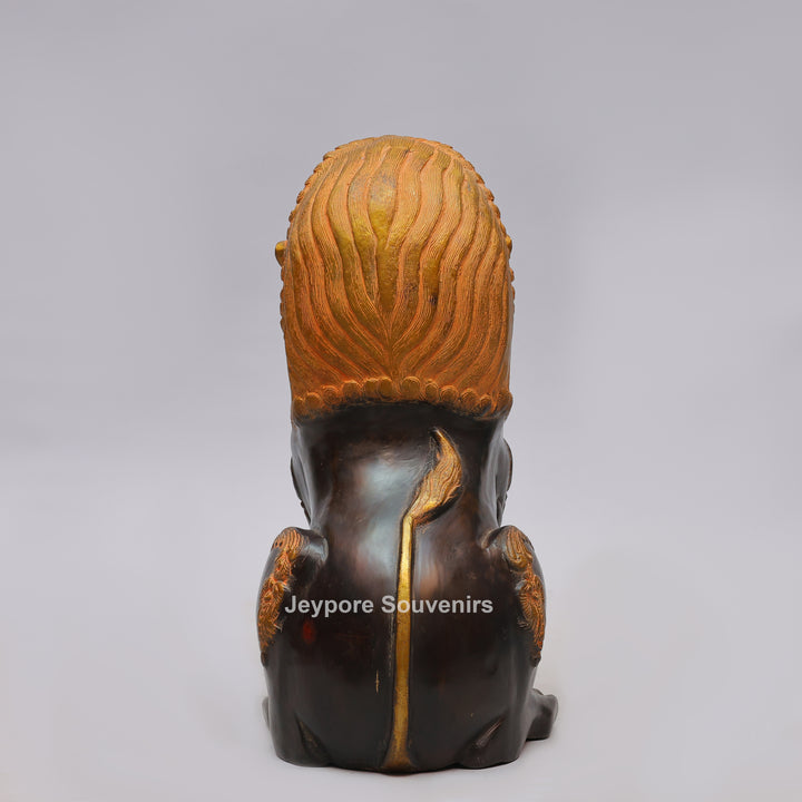 Antique Black Brass Guardian Lion Statue with Golden Mane