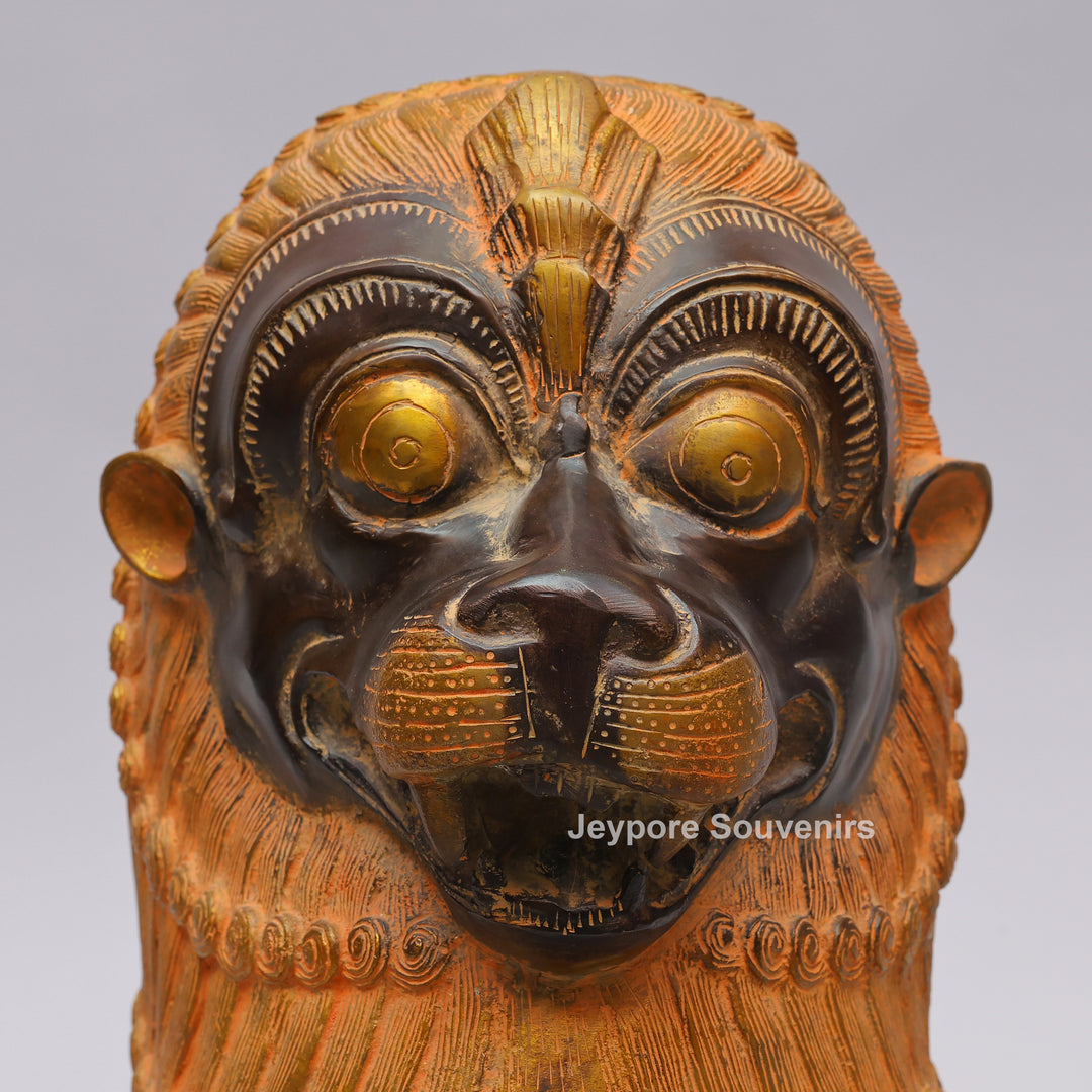 Antique Black Brass Guardian Lion Statue with Golden Mane