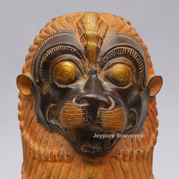 Antique Black Brass Guardian Lion Statue with Golden Mane