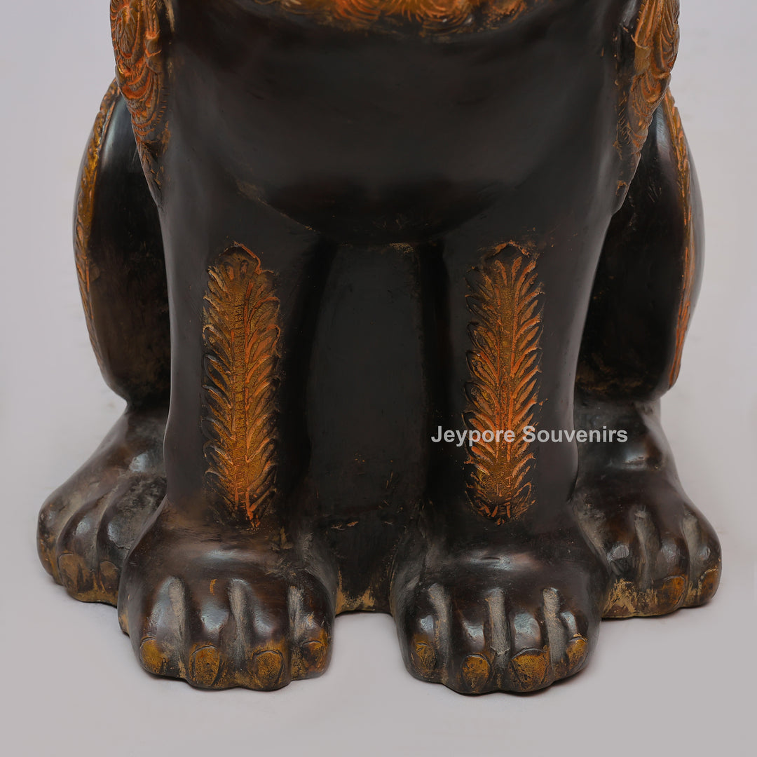 Antique Black Brass Guardian Lion Statue with Golden Mane