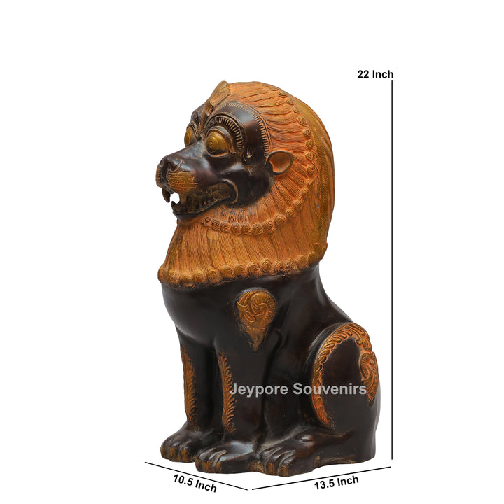 Antique Black Brass Guardian Lion Statue with Golden Mane