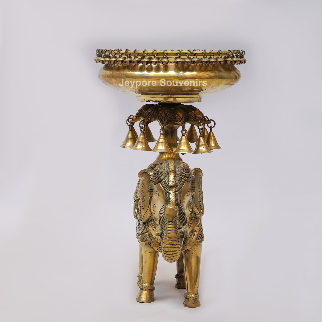 Handcrafted Brass Elephant Urli Bowl with Hanging Bells