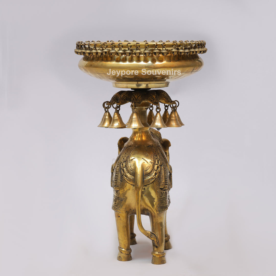 Handcrafted Brass Elephant Urli Bowl with Hanging Bells