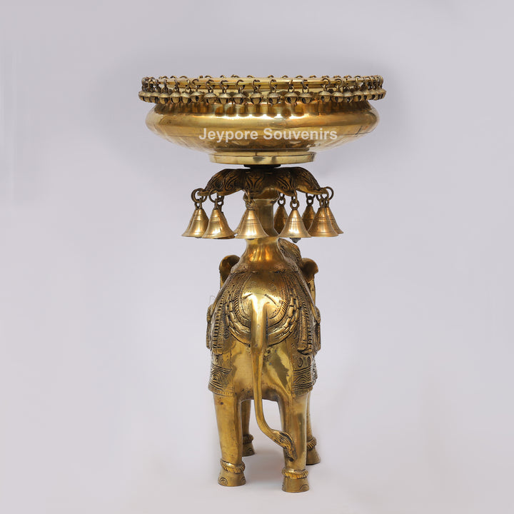 Handcrafted Brass Elephant Urli Bowl with Hanging Bells
