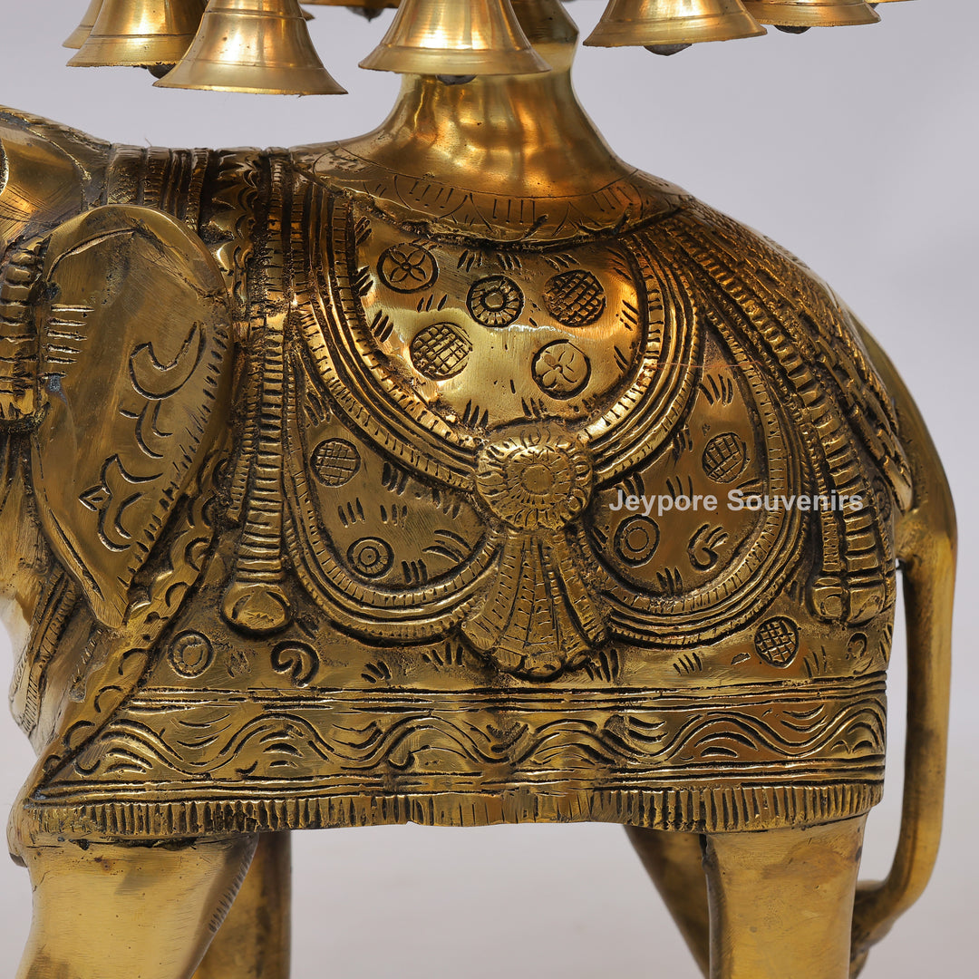 Handcrafted Brass Elephant Urli Bowl with Hanging Bells