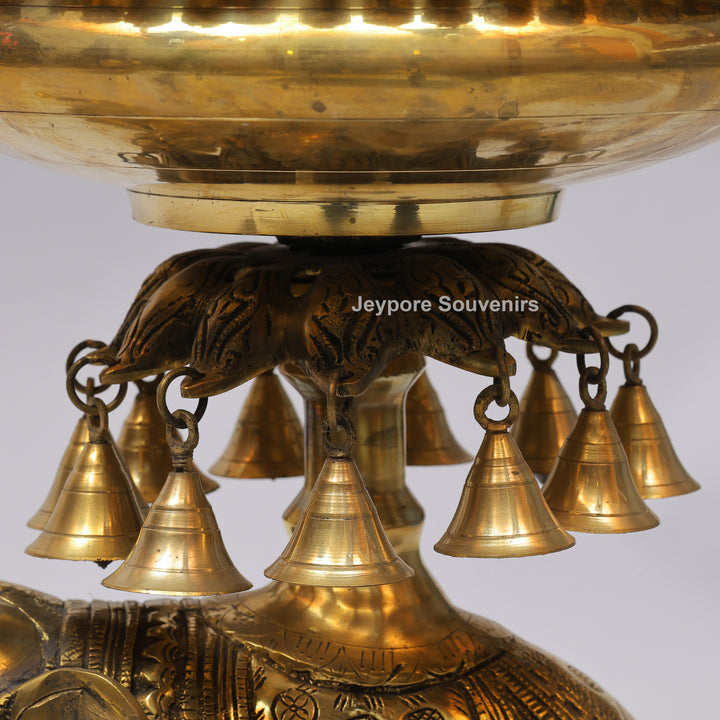 Handcrafted Brass Elephant Urli Bowl with Hanging Bells