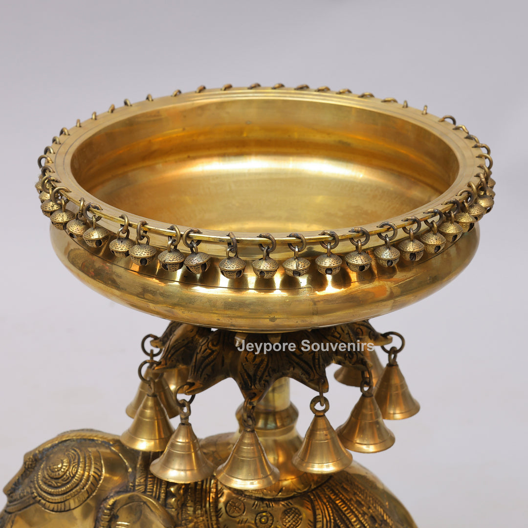 Handcrafted Brass Elephant Urli Bowl with Hanging Bells