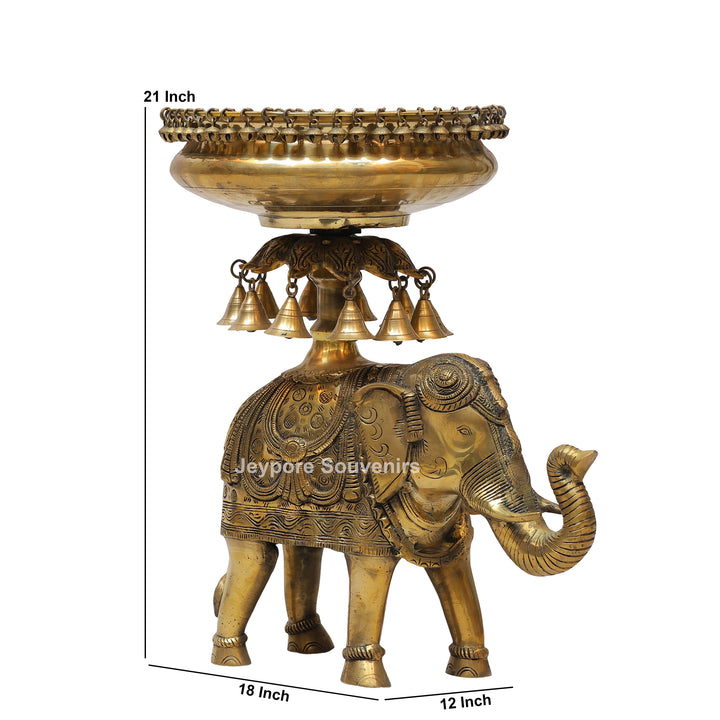 Handcrafted Brass Elephant Urli Bowl with Hanging Bells