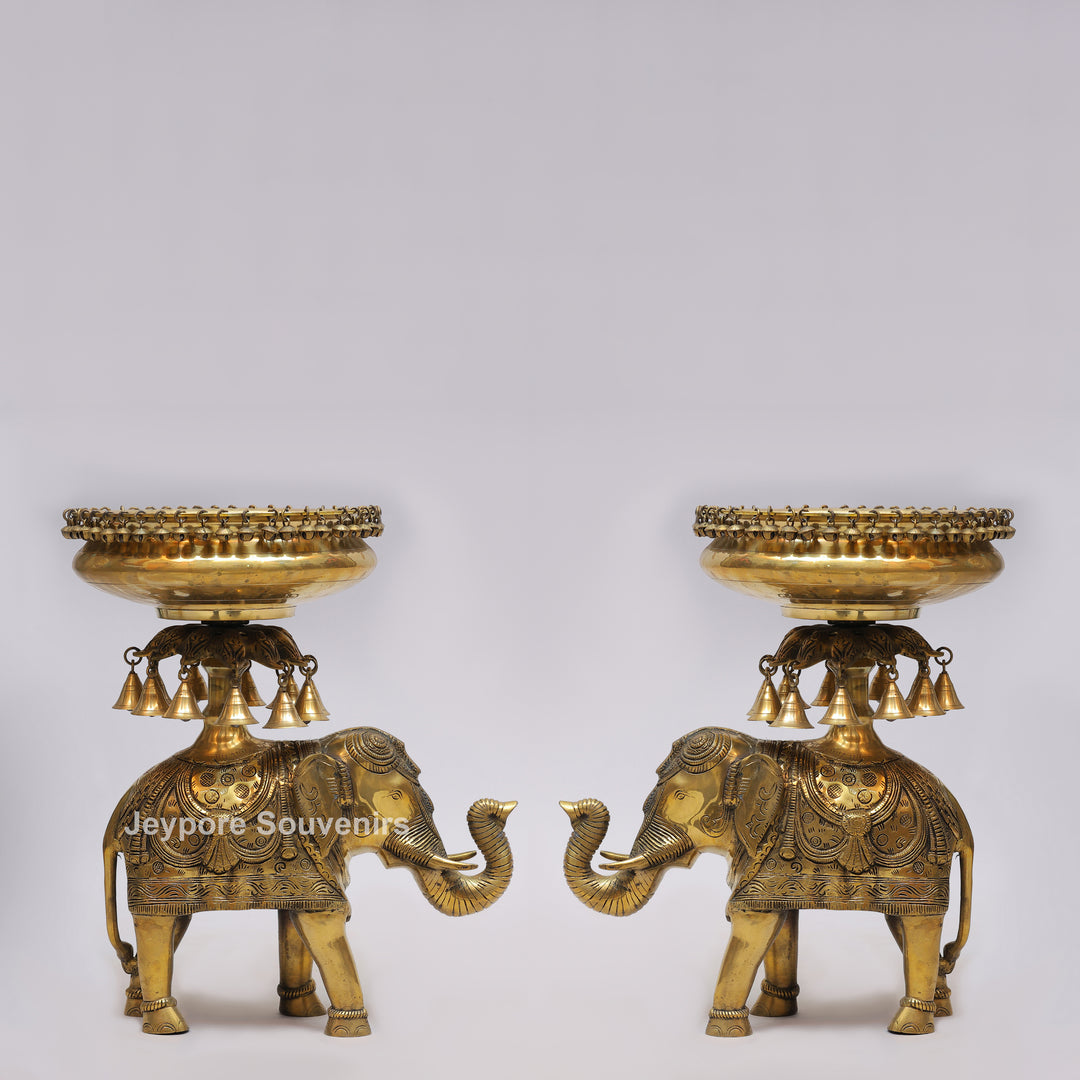 Handcrafted Brass Elephant Urli Bowl with Hanging Bells