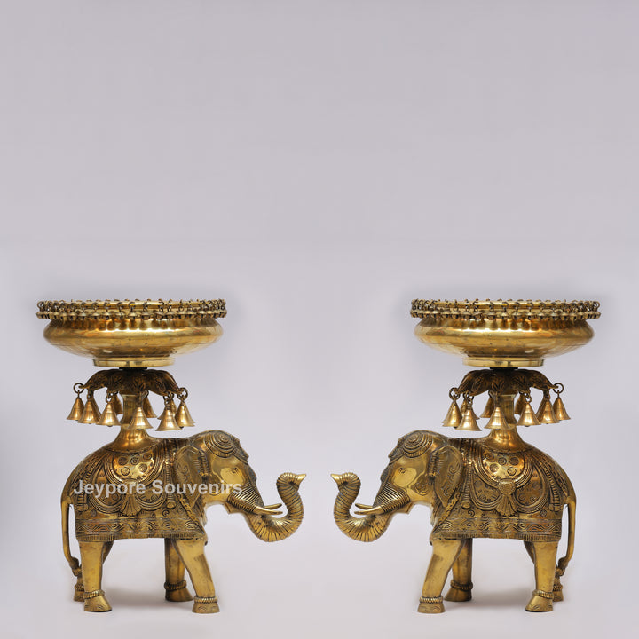 Handcrafted Brass Elephant Urli Bowl with Hanging Bells