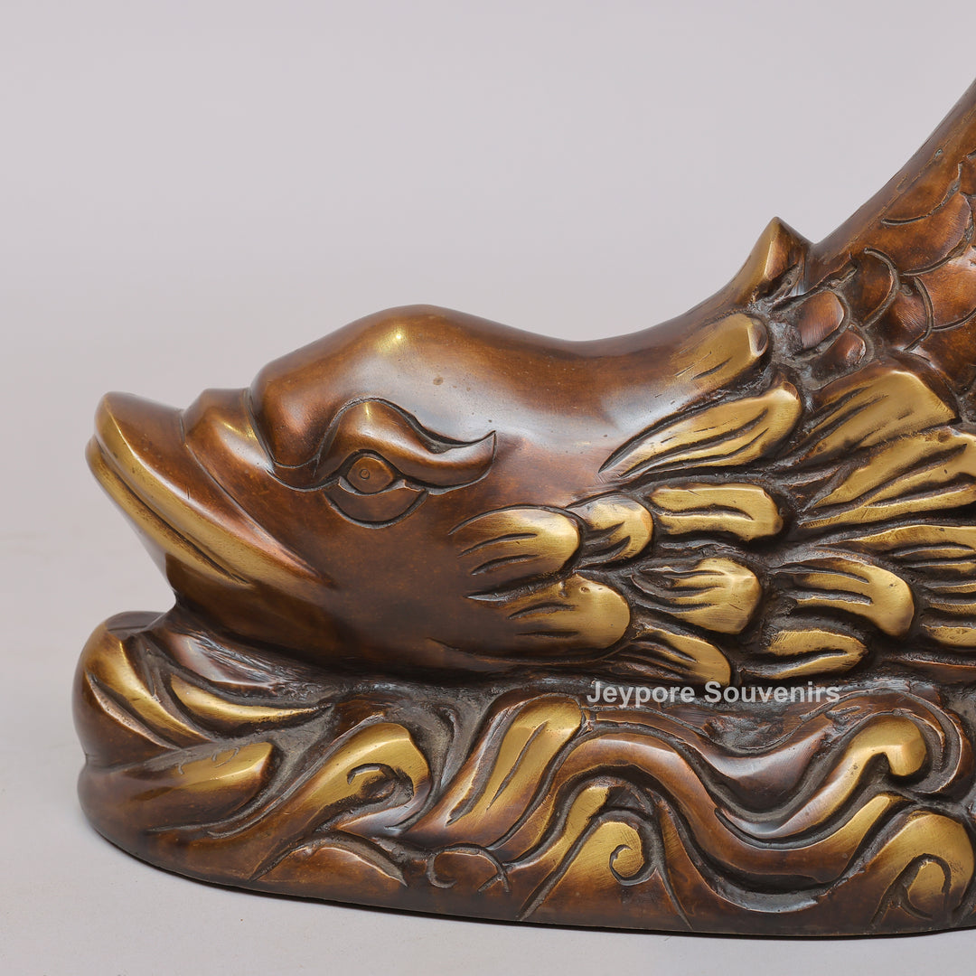 Brass Urli Bowl on Ornate Fish Stand with Hanging Bells