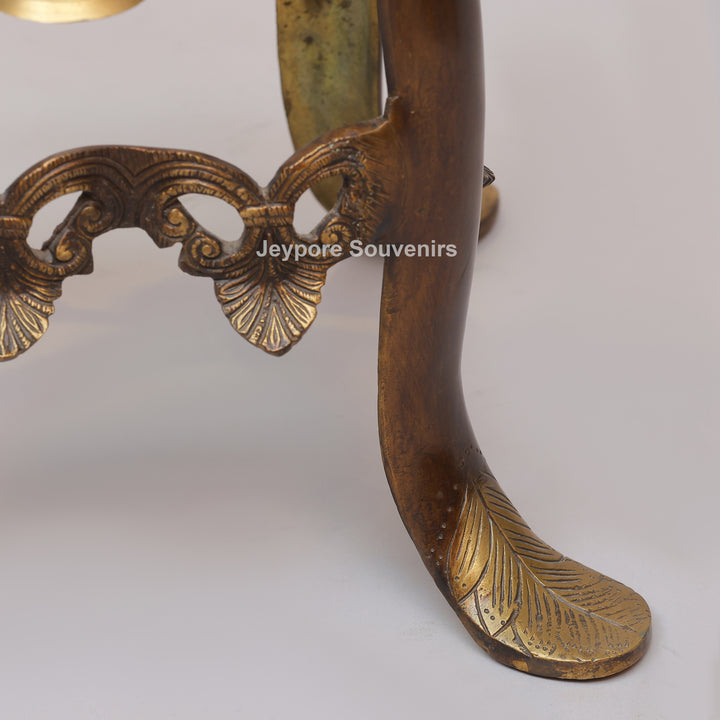Handcrafted Brass Urli Bowl on Ornate Stand with Hanging Bells