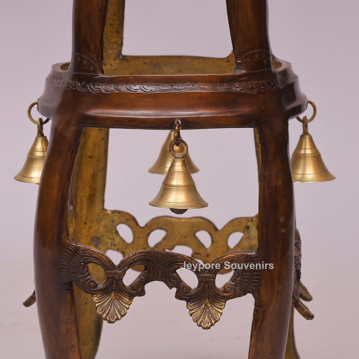 Handcrafted Brass Peacock Oil Lamp with Urli Bowl &amp; Hanging Bells