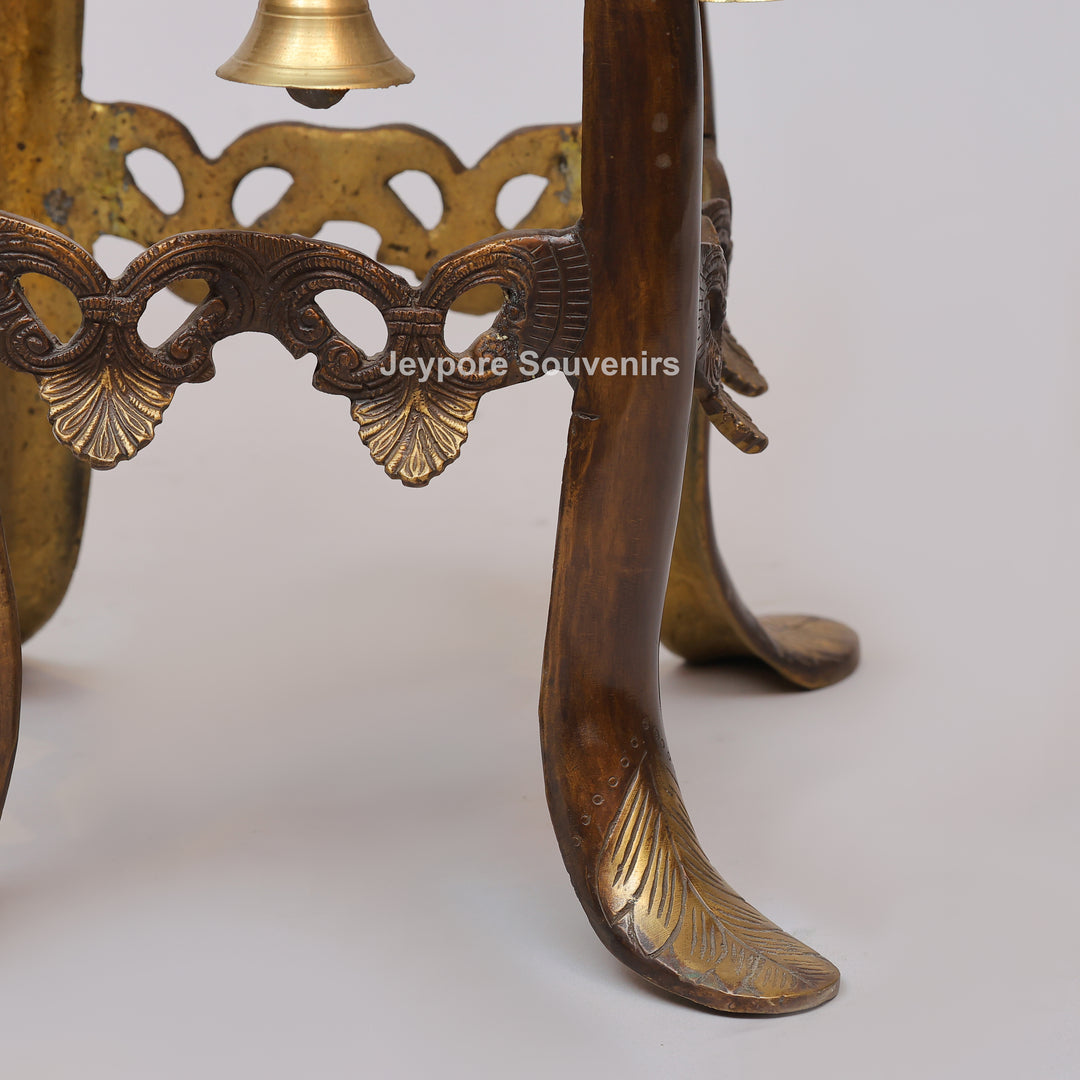 Handcrafted Brass Peacock Oil Lamp with Urli Bowl &amp; Hanging Bells