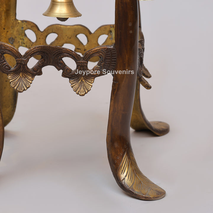 Handcrafted Brass Peacock Oil Lamp with Urli Bowl &amp; Hanging Bells