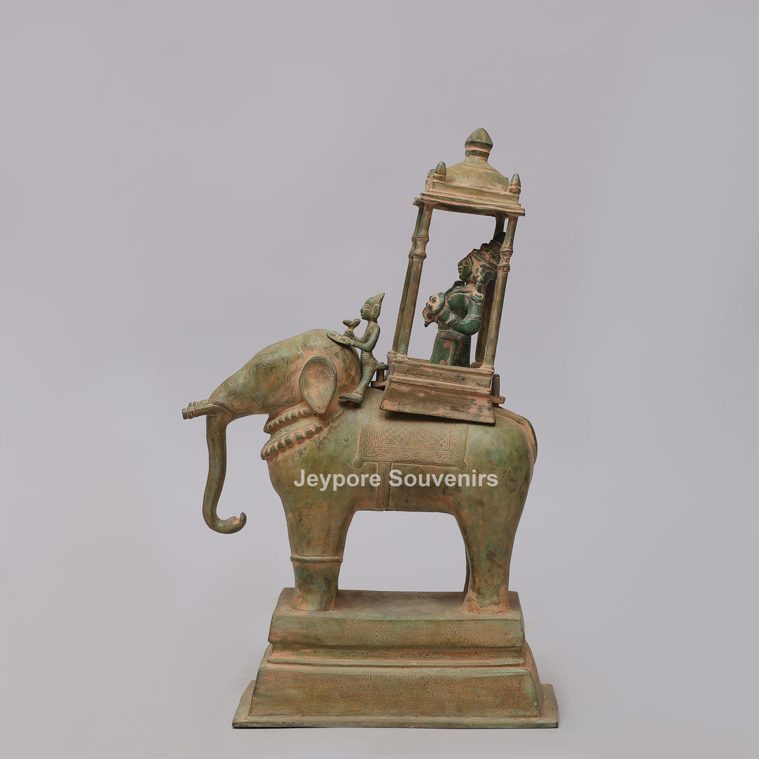 Handcrafted Brass Airavata (Elephant) Statue with Ornate Canopy