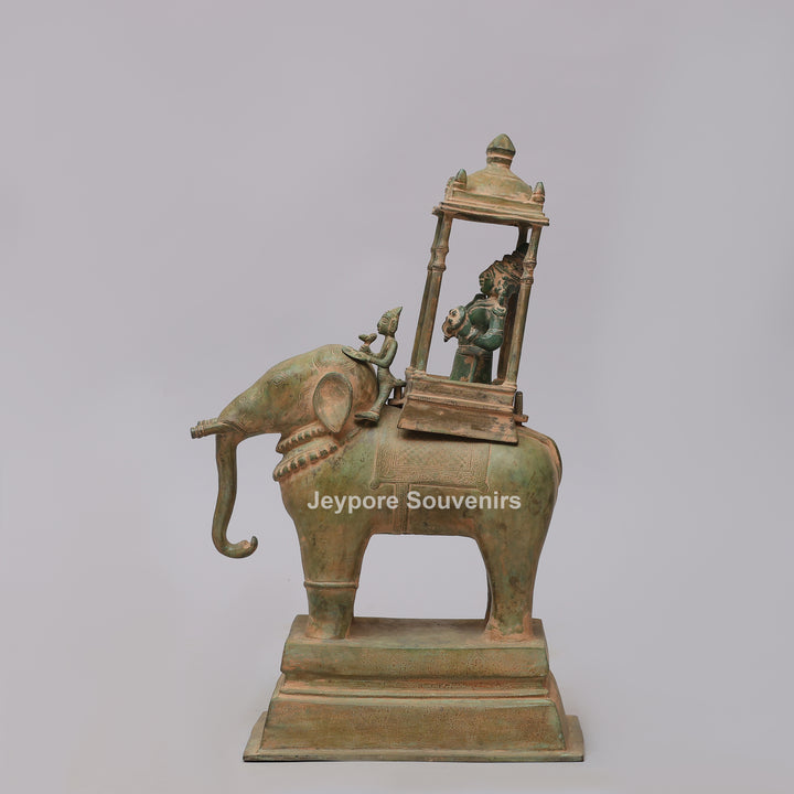 Handcrafted Brass Airavata (Elephant) Statue with Ornate Canopy