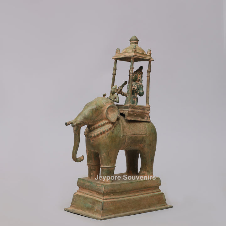 Handcrafted Brass Airavata (Elephant) Statue with Ornate Canopy